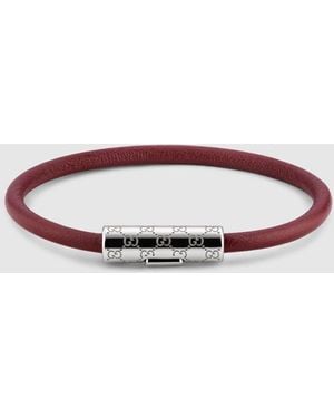 Gucci Bracelet With Gg Detail Leather - Red