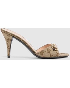 Gucci Slide Sandal With Horsebit, Gg Canvas - Metallic