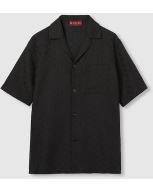 Gucci Gg Canvas Linen Blend Bowling Shirt, Ready-To-Wear - Black