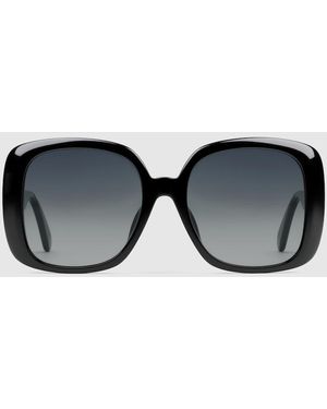 Gucci ウェブ スクエア サングラス(アジアン フィット), ブラック