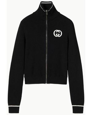Gucci Ribbed Zip Jacket With Intarsia, Size S, Ready-To-Wear - Black