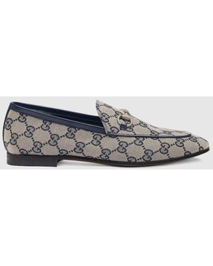 Gucci 〔ヨルダーン〕Gg ウィメンズ ローファー, ベージュ, Ggキャンバス - ブルー