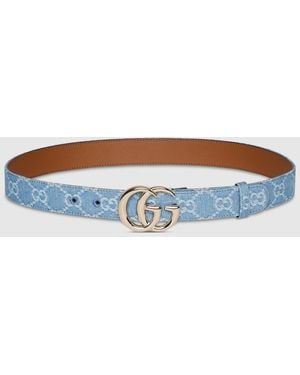 Gucci ダブルG ベルト, ブルー, ファブリック