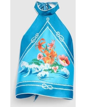 Gucci Printed Silk Twill Top, Size S, Ready-To-Wear - Blue