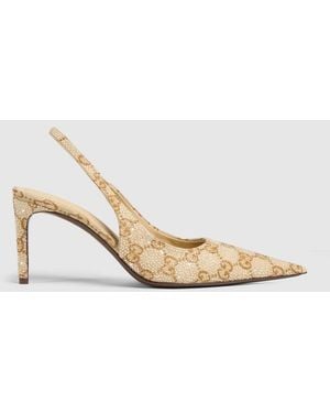 Gucci Donna Crystal Slingback Pump, Gg Canvas - Metallic