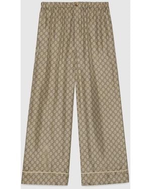 Gucci Gg Supreme Print Silk Trouser - Natural