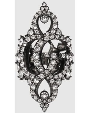 Gucci Gg Marmont Crystal Wide Ring - Black