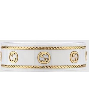 Gucci 【公式】 (グッチ)〔アイコン〕イエローゴールド インターロッキングg リング18k イエローゴールド&ホワイトundefined