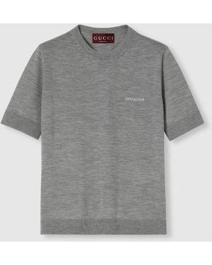 Gucci インターシャ カシミアシルク トップ, グレー, ウェア