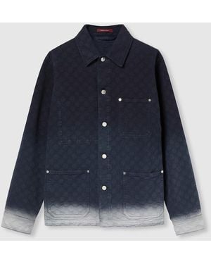Gucci Bleached Gg Cotton Denim Jacquard Shirt, Ready-To-Wear - Blue