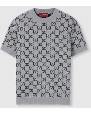 Gucci Ggウール ジャカード リバーシブルトップ, グレー, ウェア