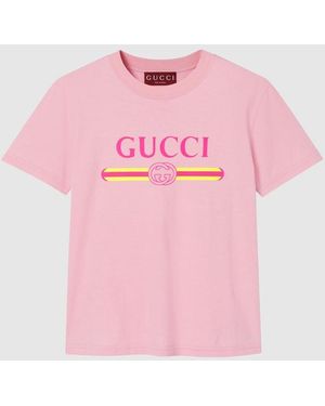 Gucci Cotton Jersey T-Shirt With Logo Print - Pink