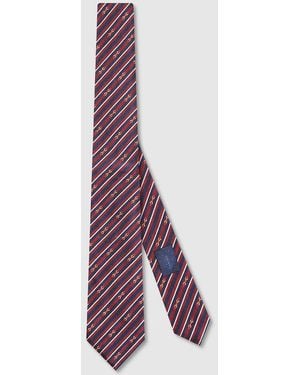 Gucci Striped Horsebit Silk Jacquard Tie - Purple