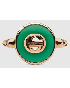 Gucci Interlocking 18K Ring, Rose - Green