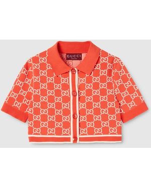 Gucci Gg Cotton Jacquard Cropped Cardigan - Red