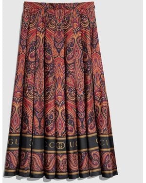 Gucci Printed Silk Twill Skirt - Red