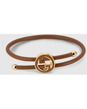 Gucci Bracelet With Enamel Round Interlocking G - Brown