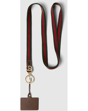 Gucci Lanyard Phone Holder With Web, Nylon - Green