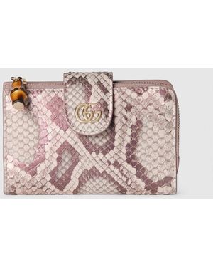 Gucci ダブルG バンブー付き パイソン ウォレット, ピンク, プレシャスレザー