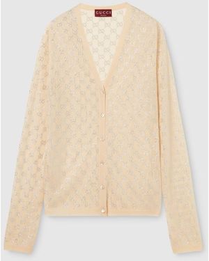 Gucci Fine Silk Cardigan With Gg Crystals - Natural