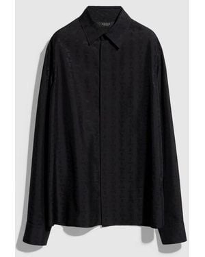 Gucci Silk Habotai Shirt With Jacquard Detail, Size 38 It, Ready-To-Wear - Black