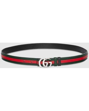 Gucci Reversible Thin Belt With Double G Buckle, Leather - Black