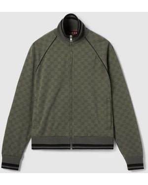 Gucci Gg Jacquard Jersey Zip Jacket in Green for Men | Lyst