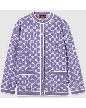 Gucci Gg Fine Cotton Jacquard Cardigan - Purple