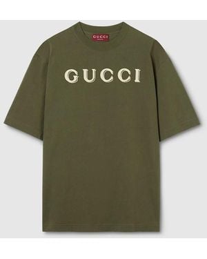 Gucci Cotton Jersey T-Shirt With Embroidery, Ready-To-Wear - Green