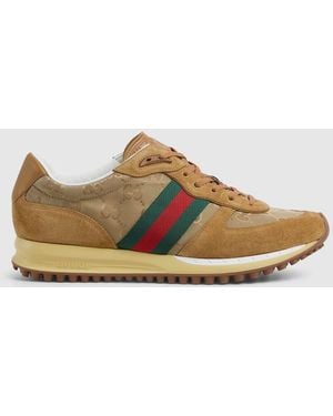 Gucci 〔グッチ リモーション〕メンズ スニーカー, ベージュ, ナイロン - ブラウン