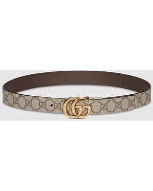 Gucci 〔GGマーモント〕リバーシブル ベルト, ベージュ, GGキャンバス - ナチュラル