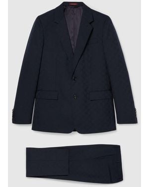 Gucci Gg Wool Jacquard Suit, Size 52 It, Ready-To-Wear - Blue
