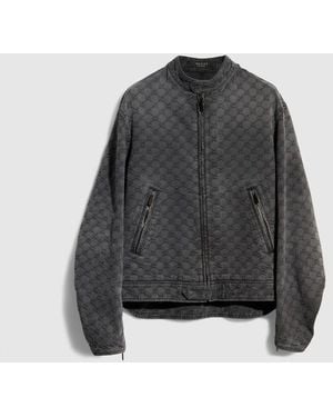 Gucci Gg Cotton Denim Jacquard Zip Jacket - Gray