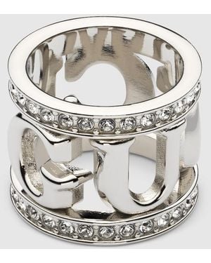 Gucci Logo Carré Ring With Crystals, Metal - Metallic