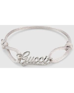 Gucci Script Cord Bracelet With Crystals - Metallic
