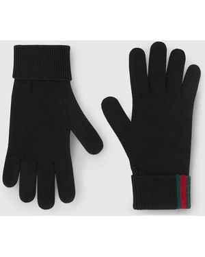 Gucci Wool Gloves With Web - Black