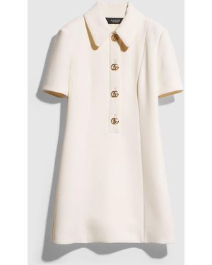Gucci Crêpe Wool Dress With Double G Button, Size 40 It, Ready-To-Wear - White