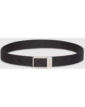 Gucci レクタングル バックル付き リバーシブル ベルト, ブラック, レザー