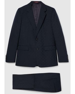 Gucci Gg Wool Jacquard Suit, Size 52 It, Ready-To-Wear - Blue