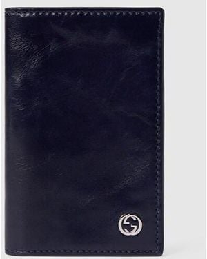 Gucci Card Case Wallet With Interlocking G, Leather - Blue