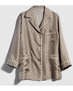 Gucci Printed Silk Twill Shirt - Brown