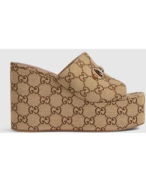 Gucci Gg Wedge Sandals - Brown