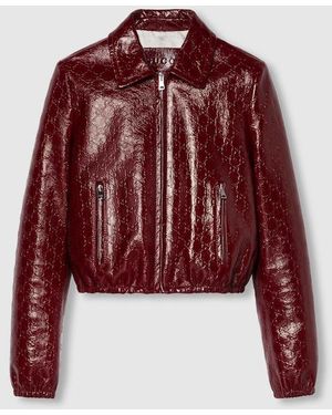Gucci Gg Embossed Leather Bomber Jacket, Ready-To-Wear - Red