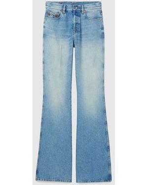 Gucci Flared Bleached Cotton Denim Pants - Blue