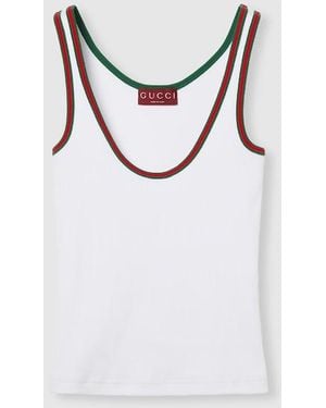 Gucci Web Detail Cotton Tank Top - White