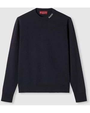 Gucci インターシャ シルクコットン ニット セーター, ブルー, ウェア