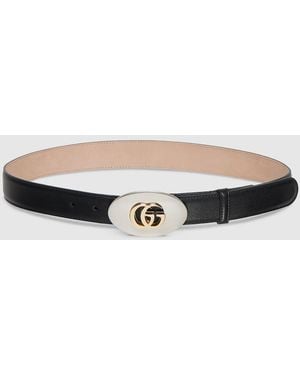 Gucci Belt With Double G Plaque Buckle, Size 100 - Black