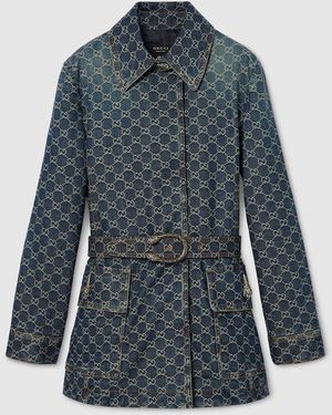 Gucci Gg Cotton Denim Jacquard Jacket - Blue