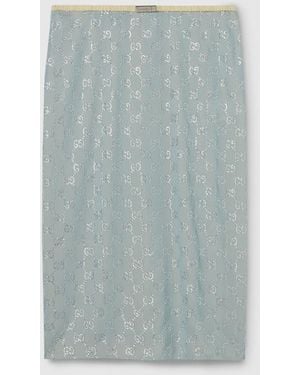 Gucci Silk Stretch Chiffon Skirt With Crystals - Green