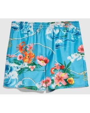 Gucci Printed Silk Twill Shorts - Blue